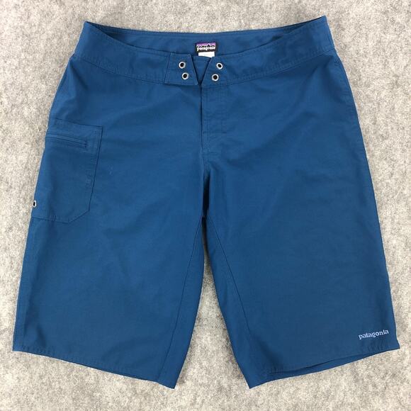 Patagonia Womens Shorts 8 Blue Flat Front Mid Rise Inseam 12" Stretch Polyester